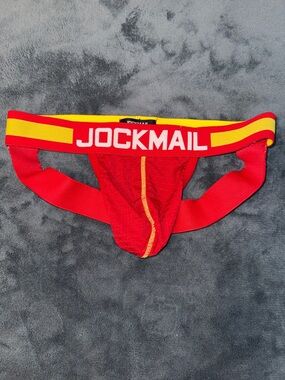 JOCKMAIL Men's Red Boxer Brief with Yellow Trim